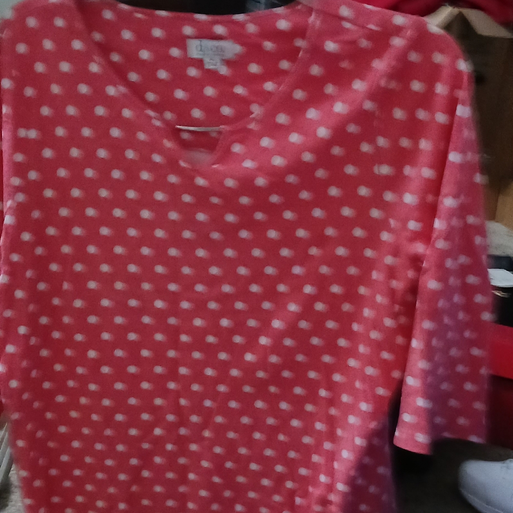Denim&Co Salmon Polka Dot Women's Jersey Top Womens Size Xl 16